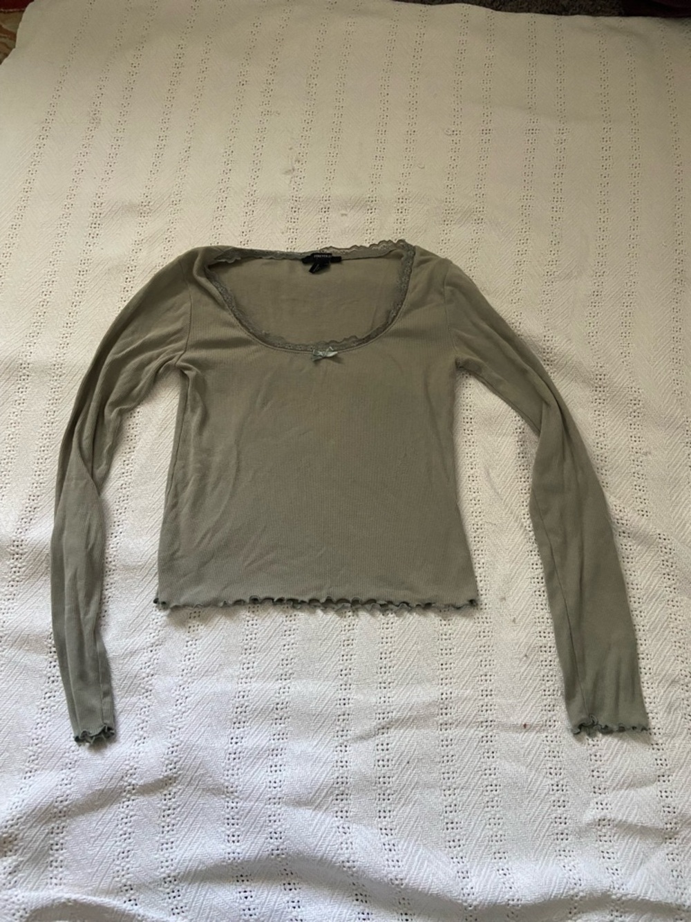 Forever 21 Olive Scoop Neck Long Sleeve Top
